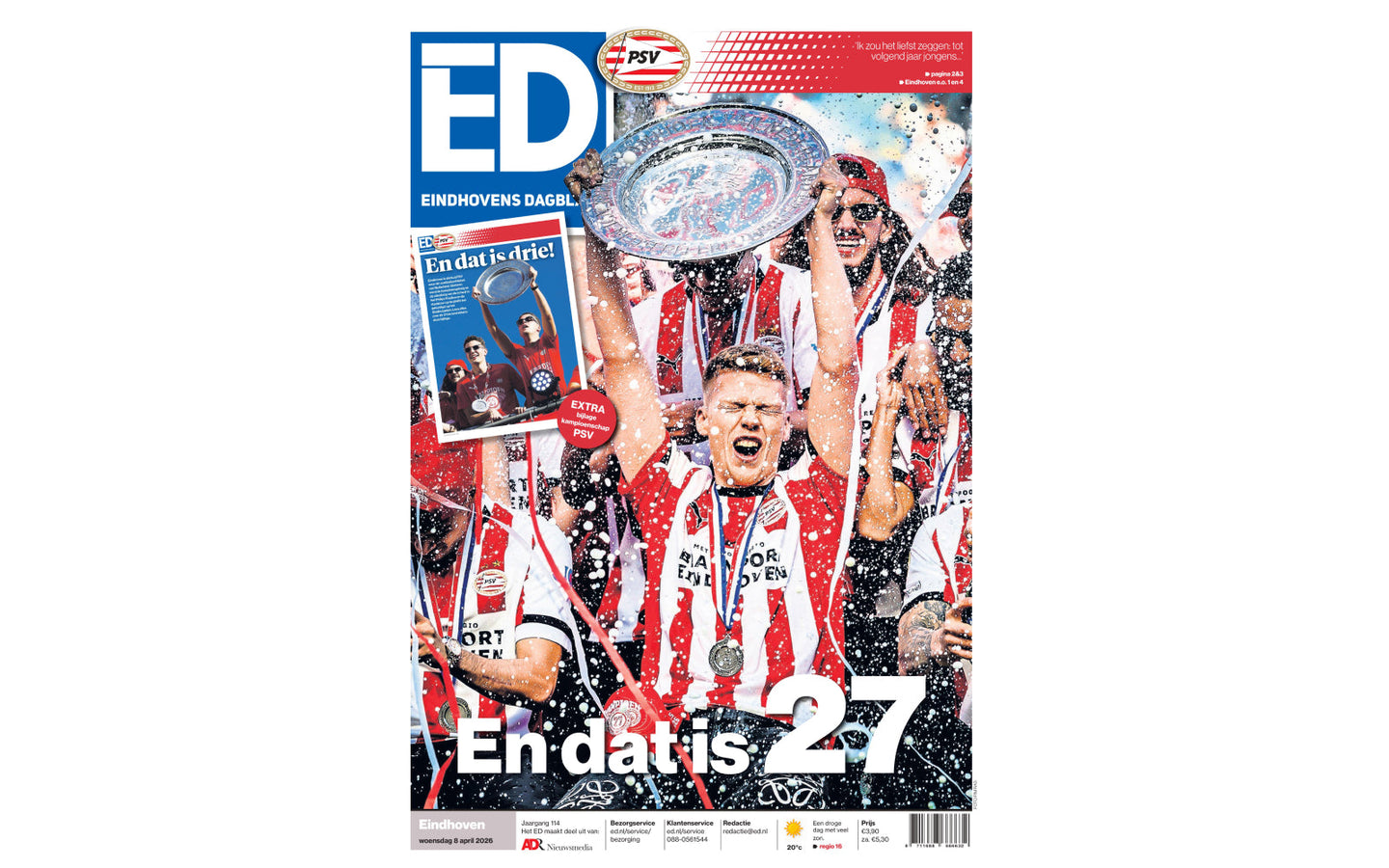 Ingelijste voorpagina ED - PSV kampioen - afbeelding 2